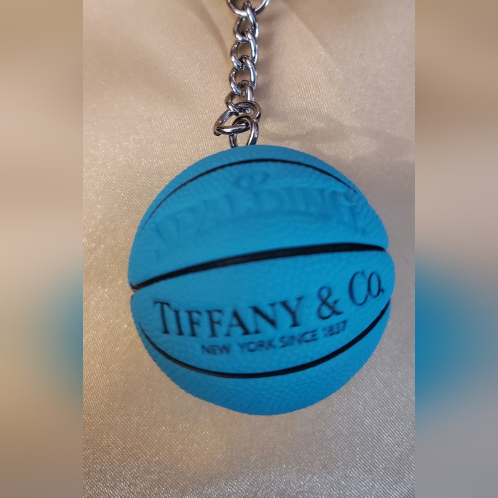 Keyring-Miniature Blue Basketball Charm And Keyring